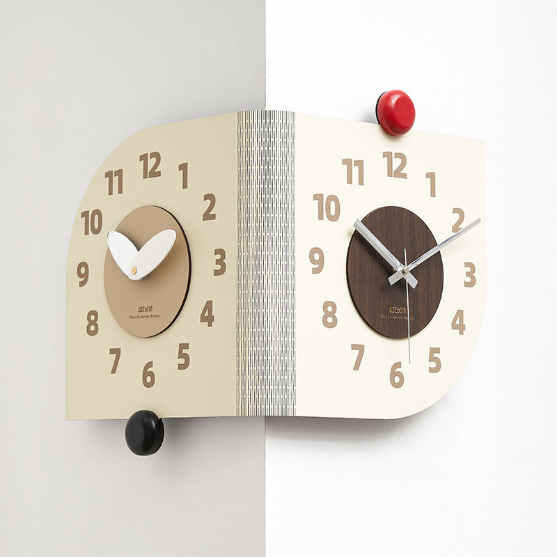 Dual-Sided Modern Wall Clock – Stylish Corner Design for Dual Time Zones