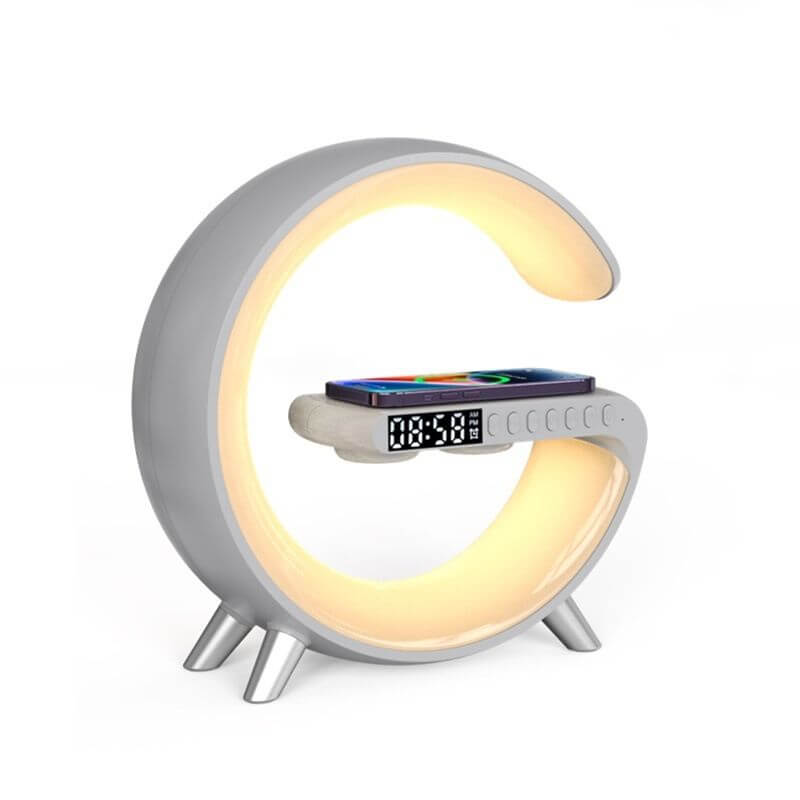 Intelligent G Night Lamp with ambient RGB lighting, wireless charging, and Bluetooth speaker on LuxusHeim