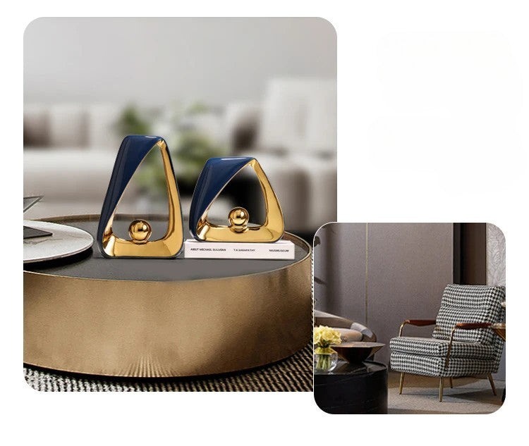 Modern Abstract Ceramic & Gold Sculpture – Geometric Home Decor Art for Luxury Interiors