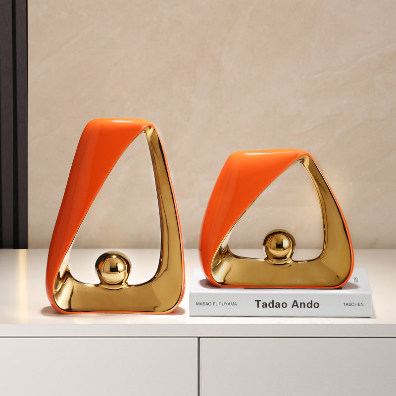 Modern Abstract Ceramic & Gold Sculpture – Geometric Home Decor Art for Luxury Interiors