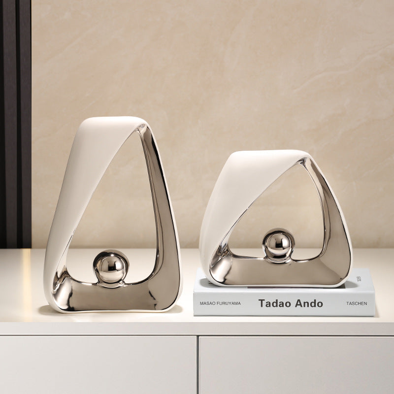 Modern Abstract Ceramic & Gold Sculpture – Geometric Home Decor Art for Luxury Interiors