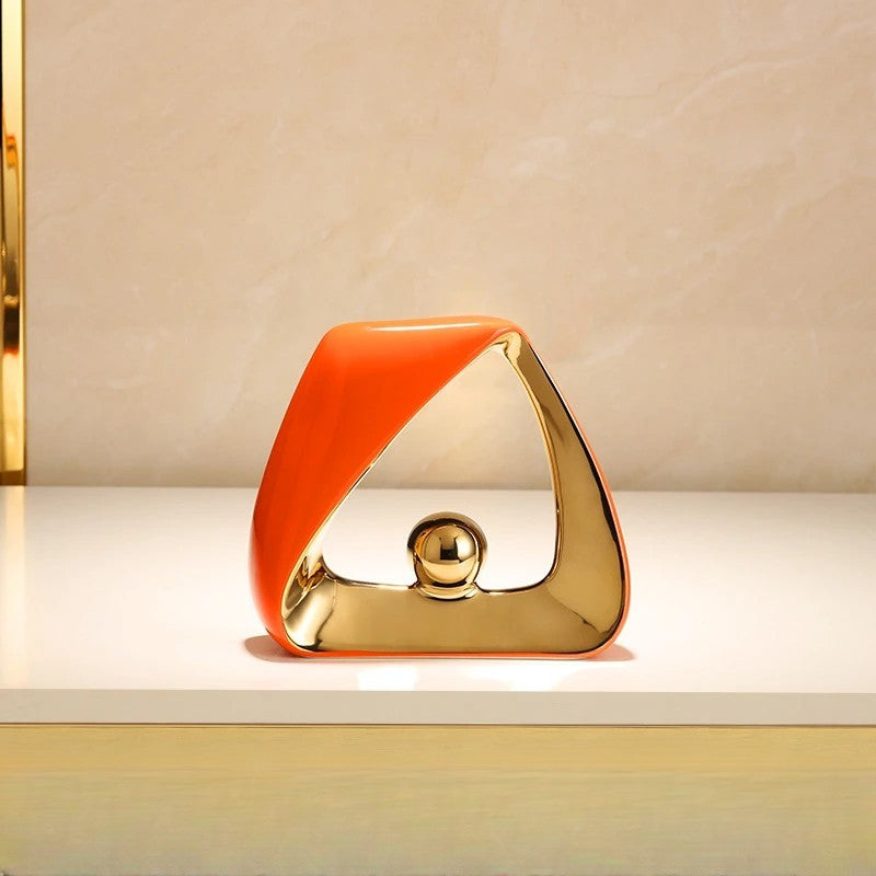 Modern Abstract Ceramic & Gold Sculpture – Geometric Home Decor Art for Luxury Interiors
