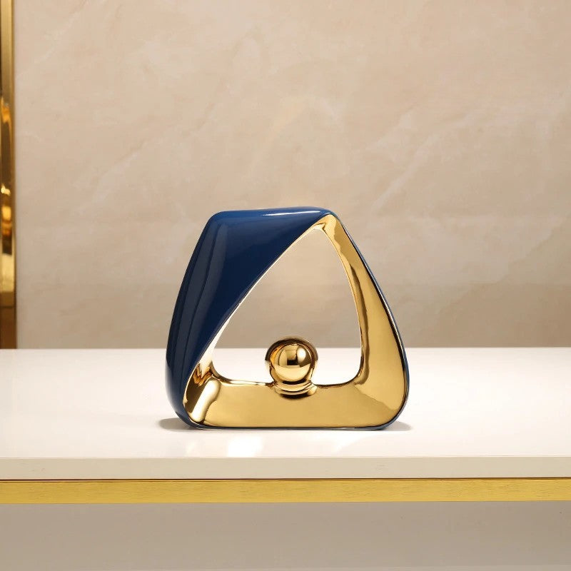 Modern Abstract Ceramic & Gold Sculpture – Geometric Home Decor Art for Luxury Interiors