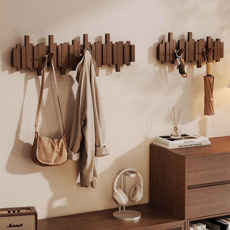 Piano Key Solid Wood Wall Hooks – Modern Decorative Coat Rack with Foldable Hooks