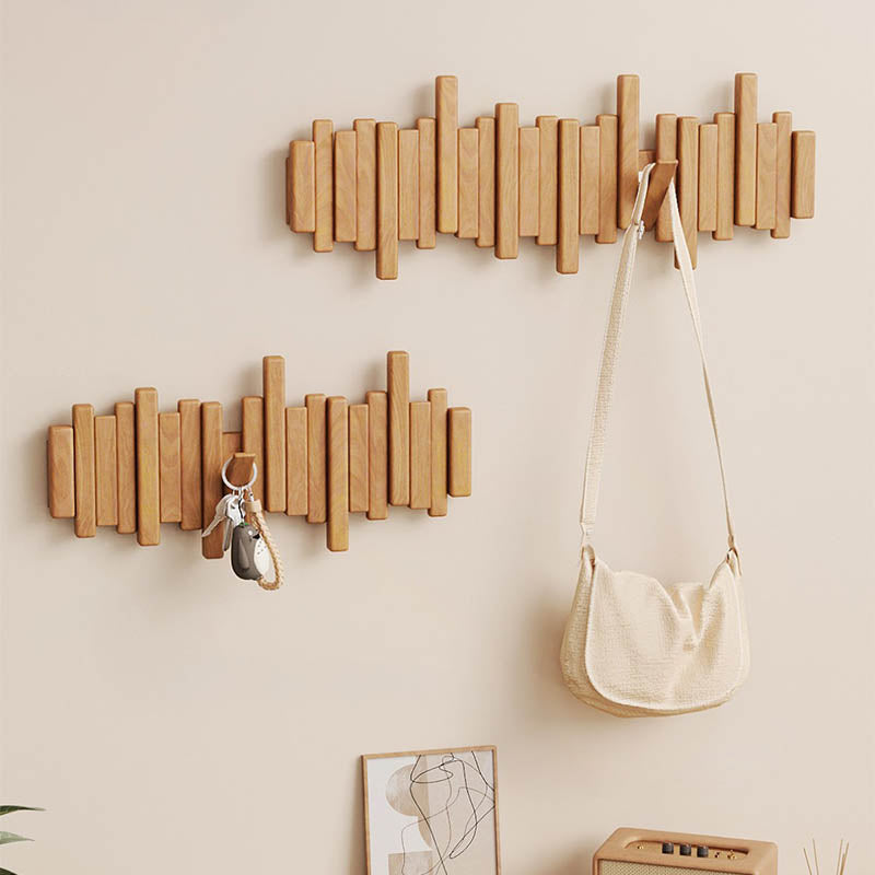Modern Piano Key Wooden Wall Hook Rack – Decorative Beech Wood Coat Hanger with Retractable Hooks
