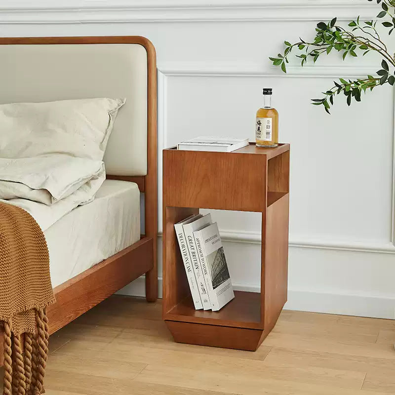 Modern Rotating Wooden Side Table – Space-Saving Bedside & Sofa End Table with Open Storage