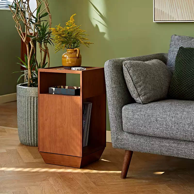 Modern Rotating Wooden Side Table – Space-Saving Bedside & Sofa End Table with Open Storage