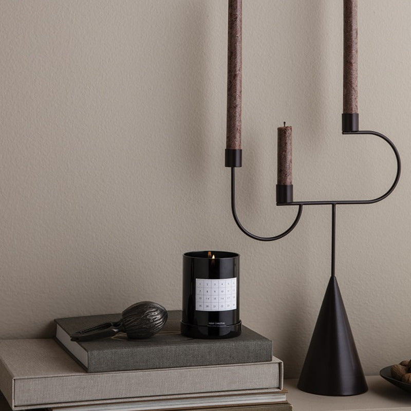 Tri-Candle Scandinavian Metal Centerpiece – Elegant Nordic Decor