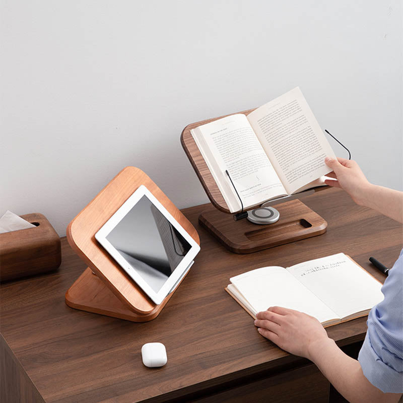 Premium Solid Wood Rotating Tablet & Book Stand - Ergonomic Reading & Laptop Holder