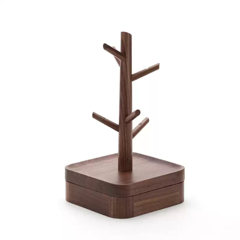 Wooden Jewelry and Key Holder Stand with Hidden Storage – Walnut Wood Desk Organizer