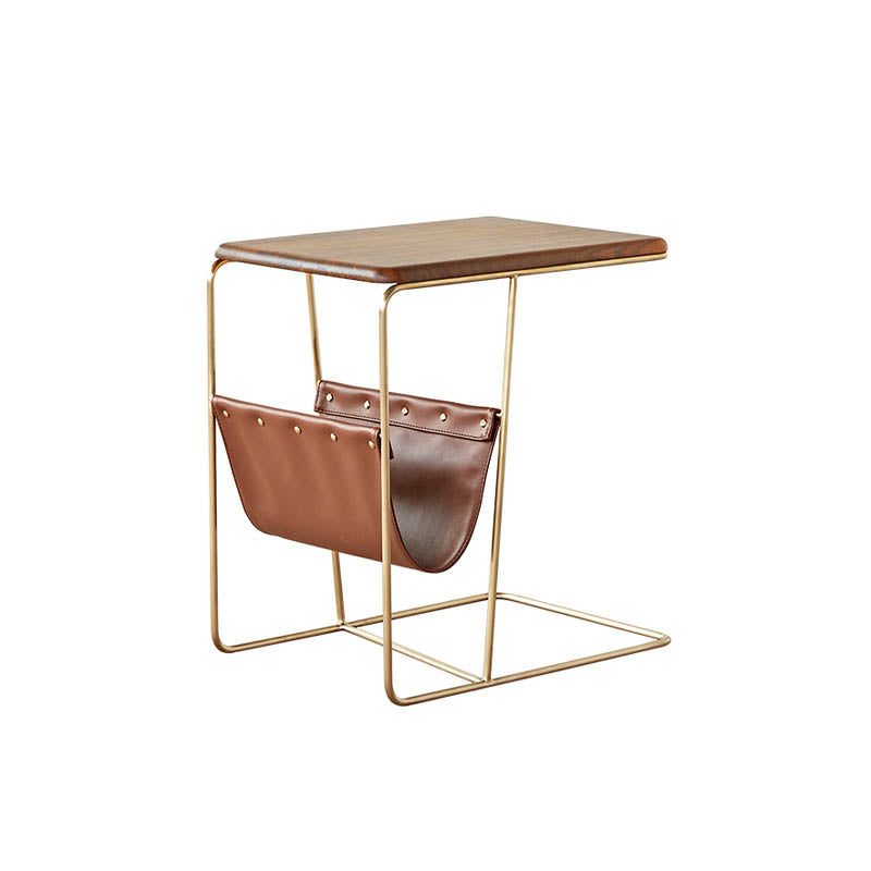 Stylish Elegant Magazine Holder Side Table in Walnut Finish with Leather Magazine Holder - Luxus Heim