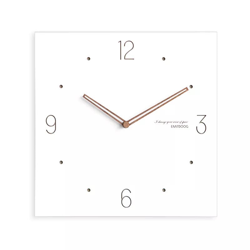 White Quadrangle Wall Clock with Walnut Wood Hands