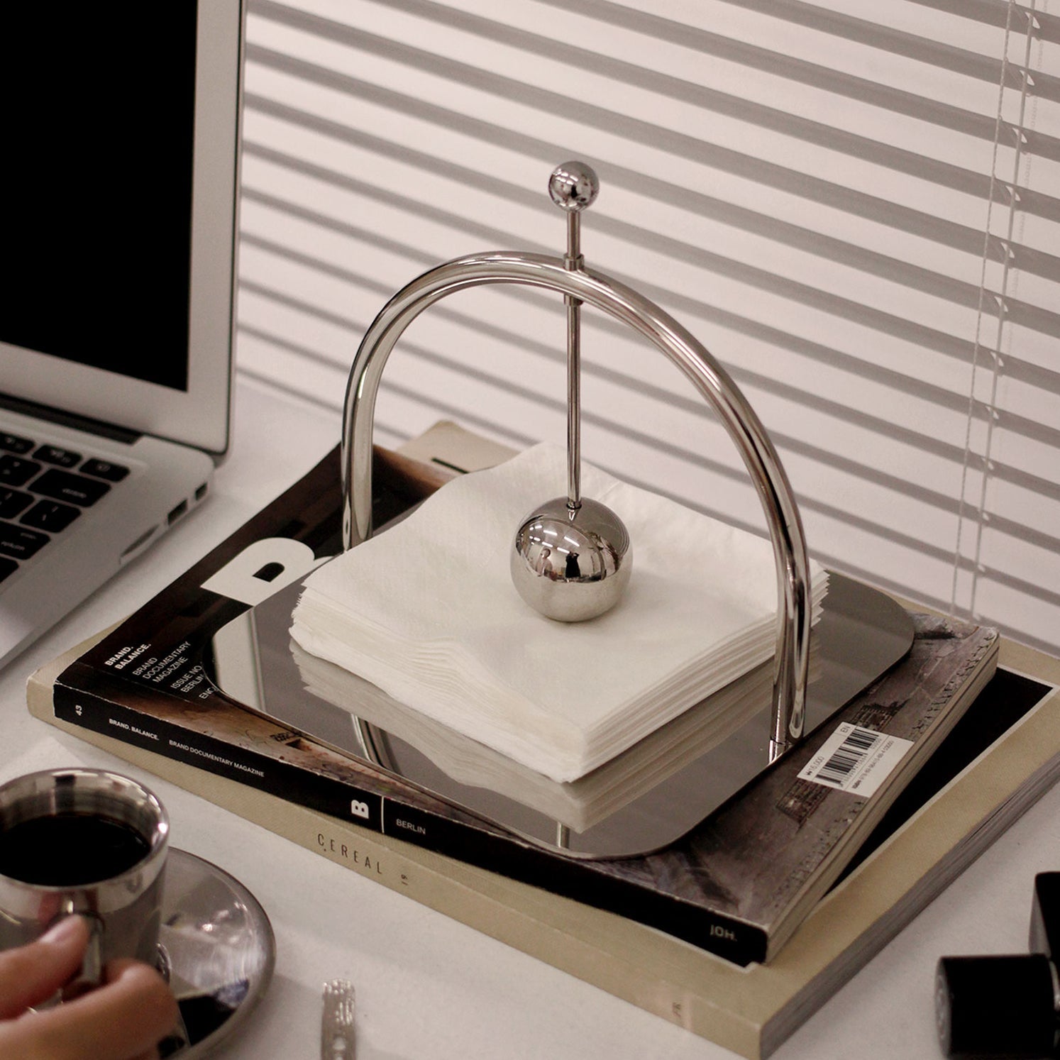 Modern Steel Napkin Holder in Silver - Luxus Heim