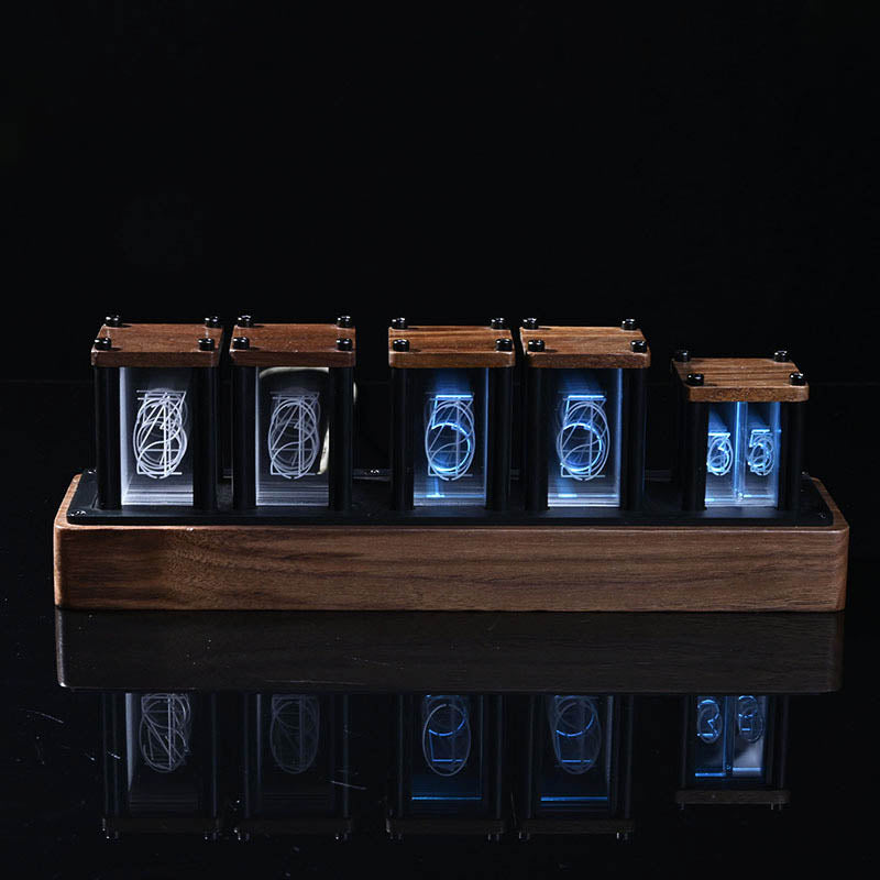 Neon Rainbow Clock with Glow Tube in Walnut and Maple Options