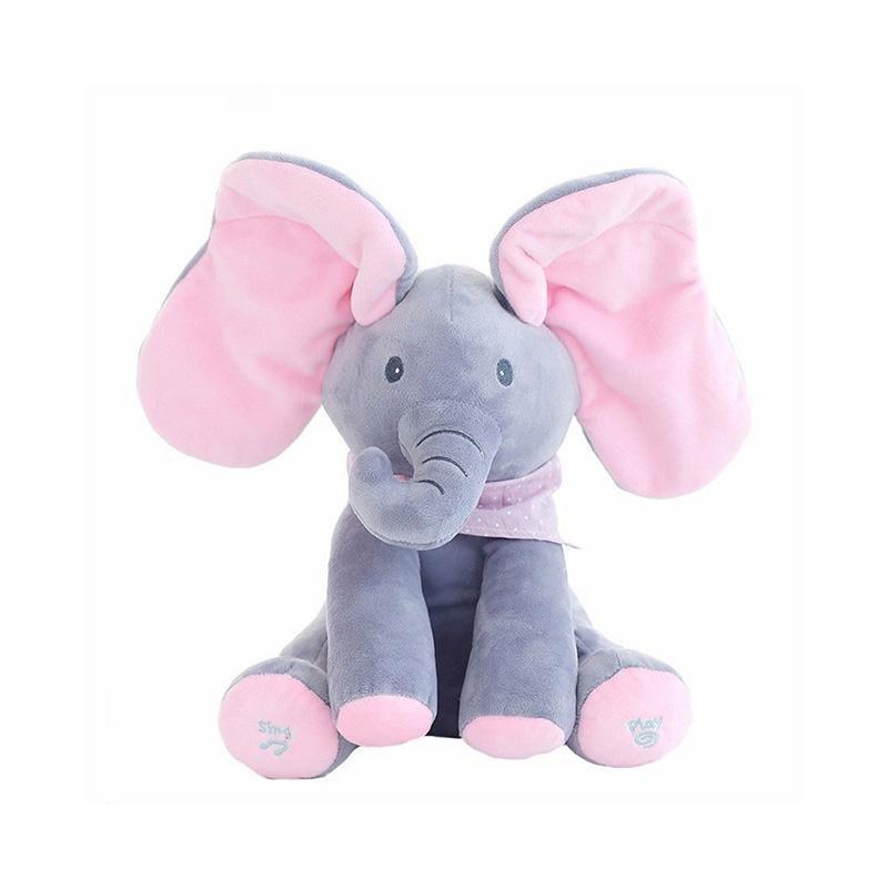 Interactive Elephant Baby Toy in Pink and Grey