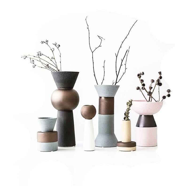 Natural Stone Texture Vases with Matte Copper-Colored Decal- Luxus Heim