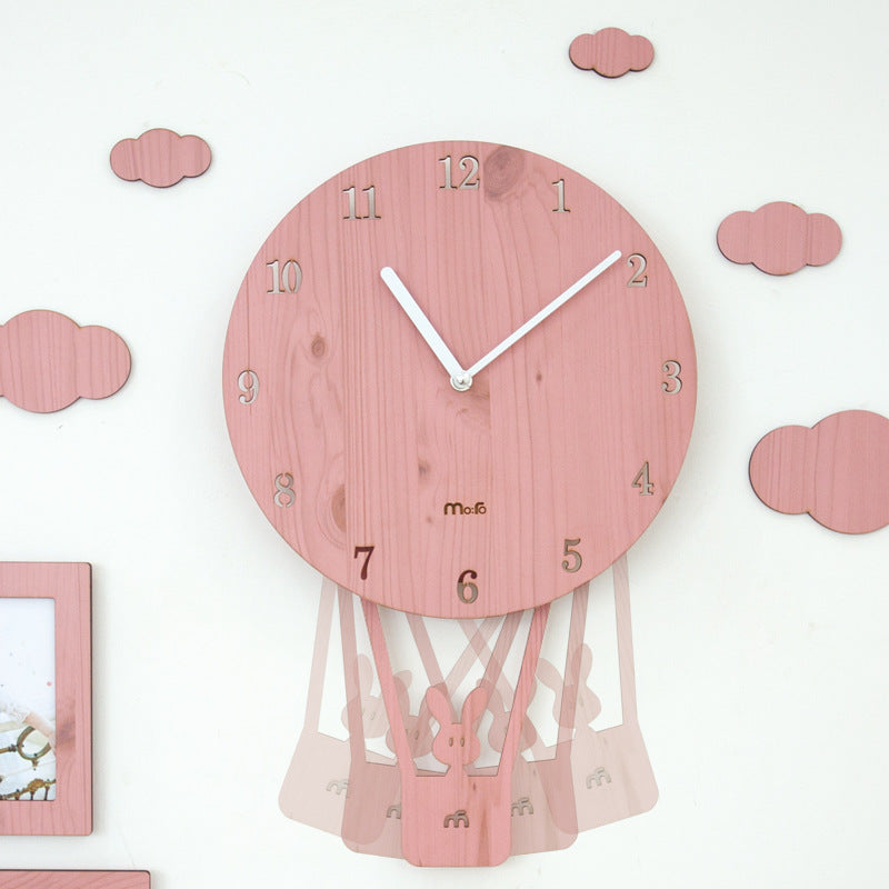 Balloon Bunny Wall Clock – Adorable Wooden Timepiece for Kids&#39; Rooms