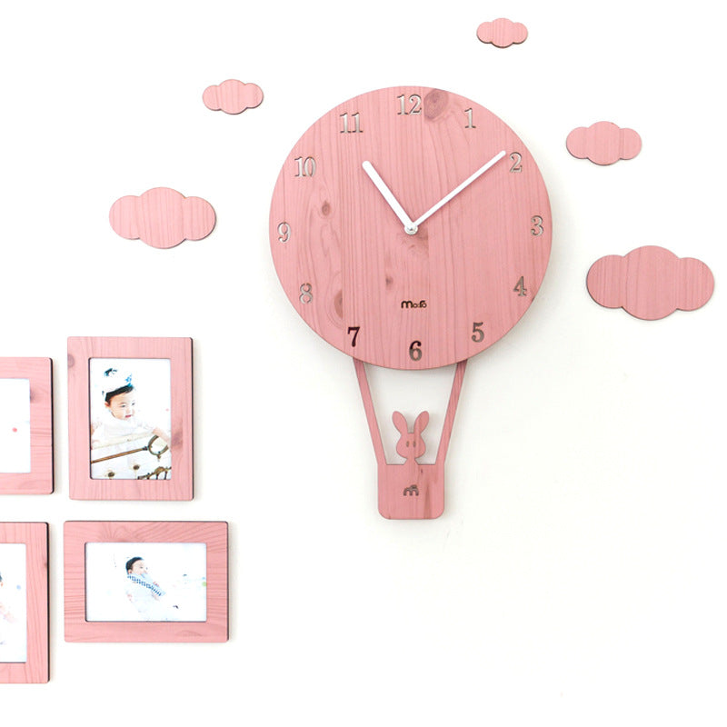 Balloon Bunny Wall Clock – Adorable Wooden Timepiece for Kids' Rooms