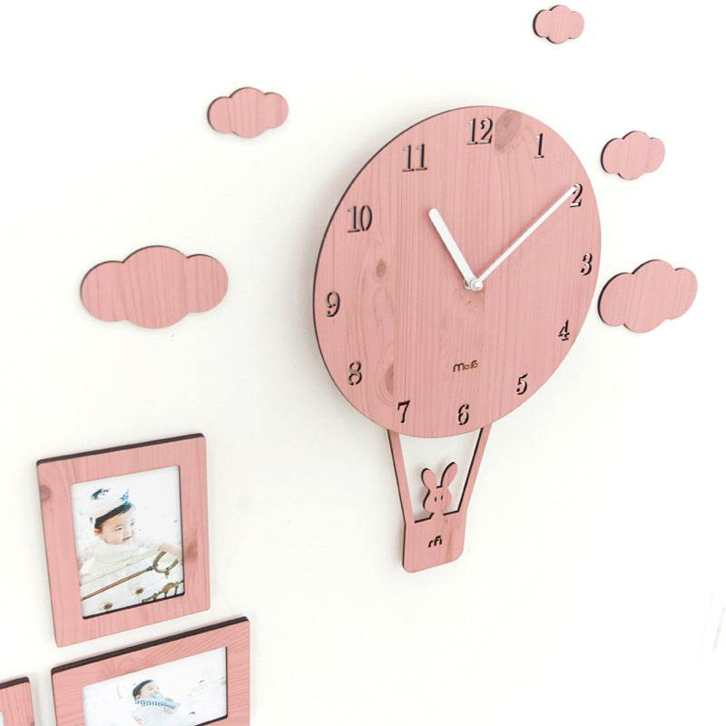 Balloon Bunny Wall Clock – Adorable Wooden Timepiece for Kids' Rooms