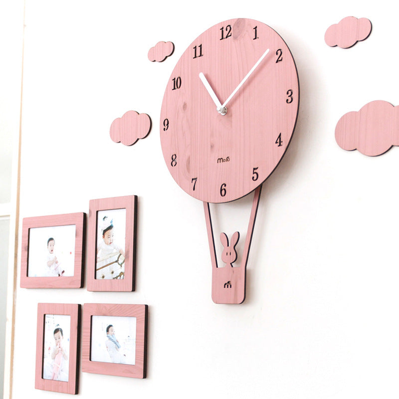 Balloon Bunny Wall Clock – Adorable Wooden Timepiece for Kids' Rooms