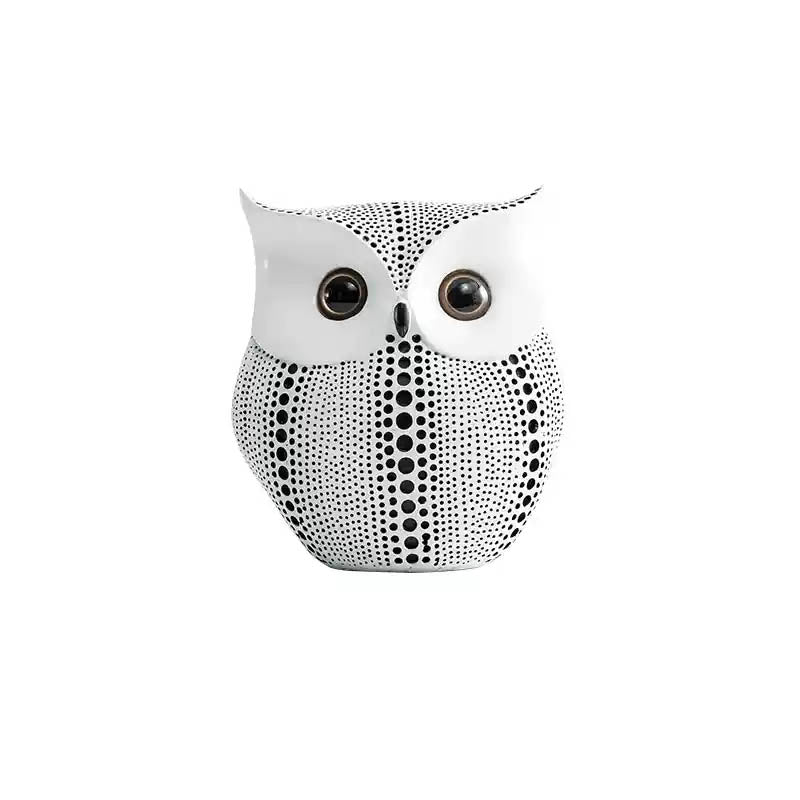 Modern Polka Dot Resin Owl Figurine – Stylish Black and White Decor