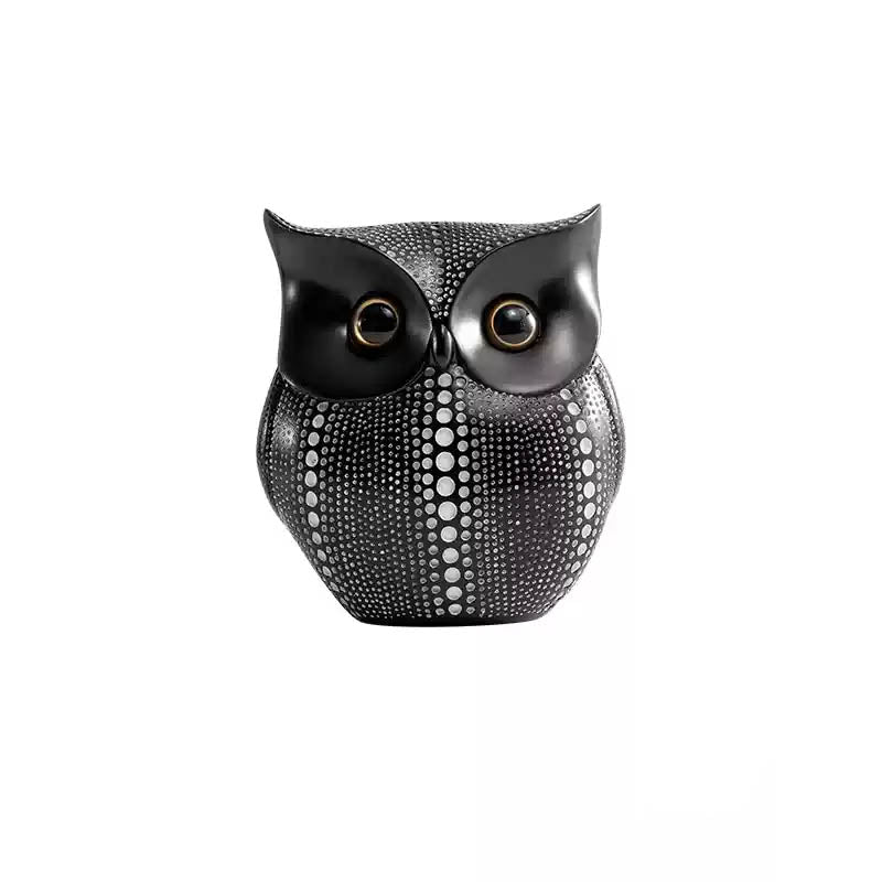 Modern Polka Dot Resin Owl Figurine – Stylish Black and White Decor