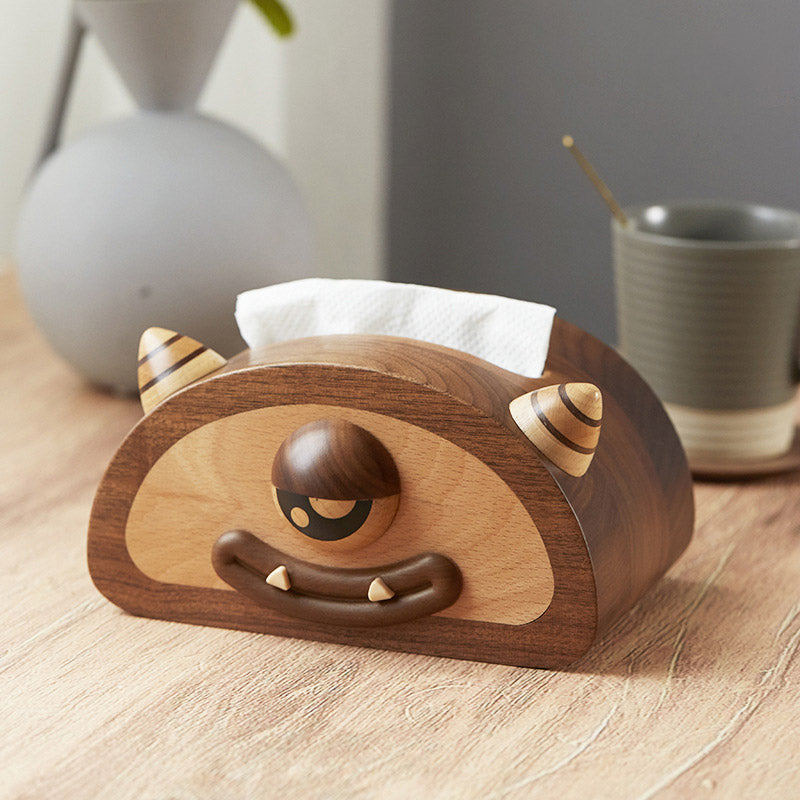 MonstroEye Wooden Tissue Box with Unique One-Eyed Design