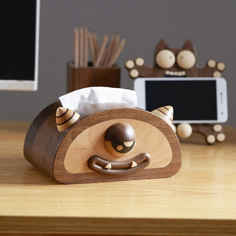 MonstroEye Wooden Tissue Box with Unique One-Eyed Design