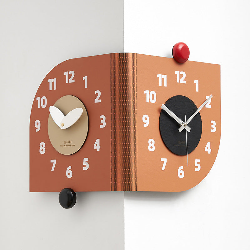 Dual-Sided Modern Wall Clock – Stylish Corner Design for Dual Time Zones