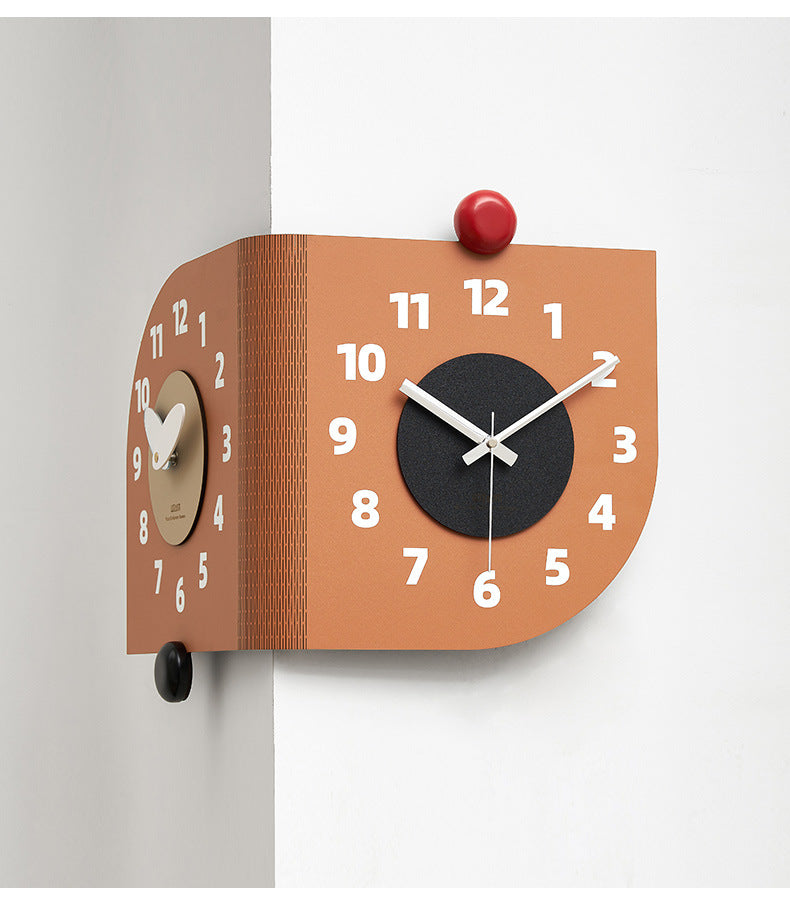 Dual-Sided Modern Wall Clock – Stylish Corner Design for Dual Time Zones