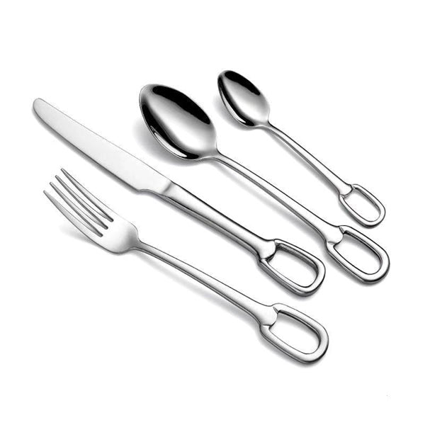 Elegance Ringlet Flatware Set in 18/10 Stainless Steel with Unique Ring Handle Design, available in various sets