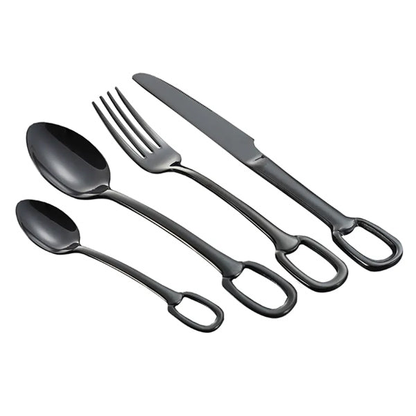 Elegance Ringlet Flatware Set in 18/10 Stainless Steel with Unique Ring Handle Design, available in various sets