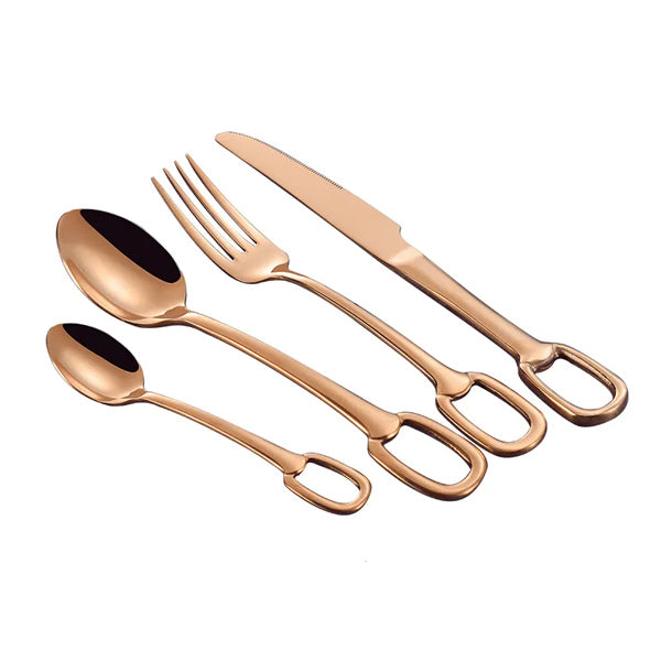 Elegance Ringlet Flatware Set in 18/10 Stainless Steel with Unique Ring Handle Design, available in various sets