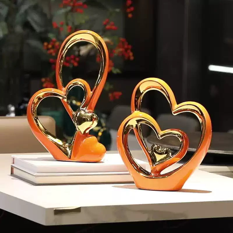 Golden Heart Intertwined Love Sculpture – Modern Ceramic Decor