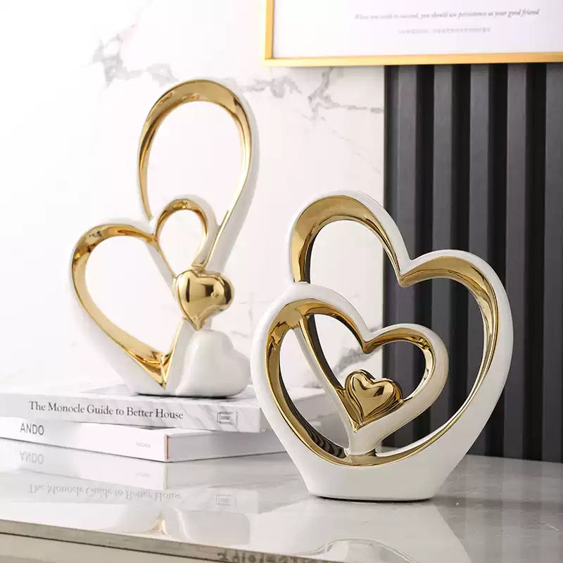 Golden Heart Intertwined Love Sculpture – Modern Ceramic Decor