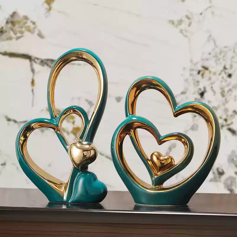Golden Heart Intertwined Love Sculpture – Modern Ceramic Decor