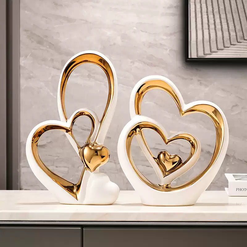 Golden Heart Intertwined Love Sculpture – Modern Ceramic Decor