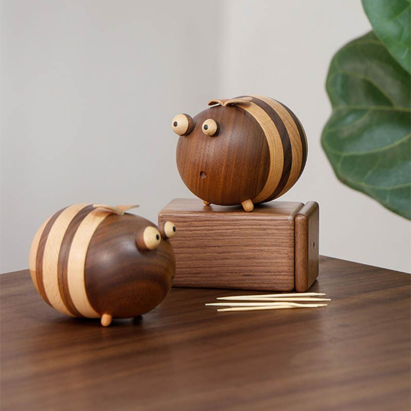 Handcrafted Wooden Bee Toothpick Holder – Cute Beehive Storage Dispenser for Kitchen & Dining