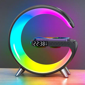 Intelligent G Night Lamp with ambient RGB lighting, wireless charging, and Bluetooth speaker on LuxusHeim