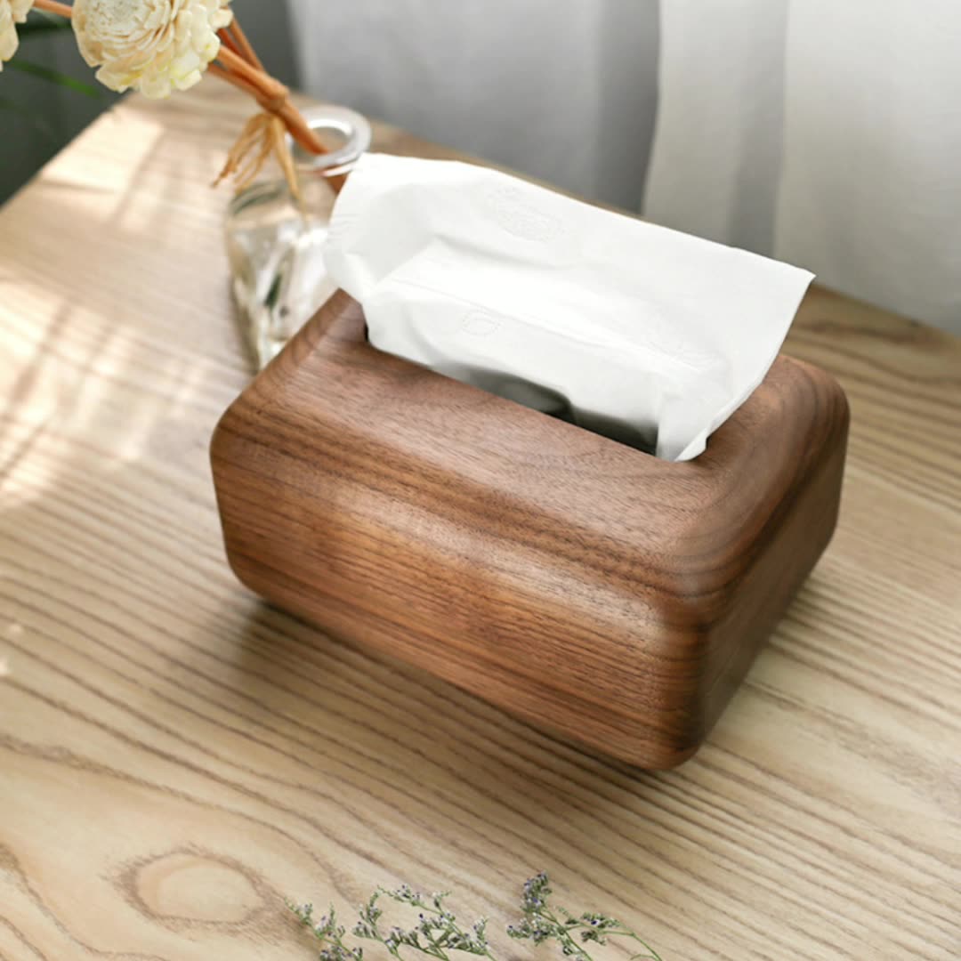 Luxury Solid Wood Tissue Box - Handmade Walnut Wooden Tissue Holder for Home & Office