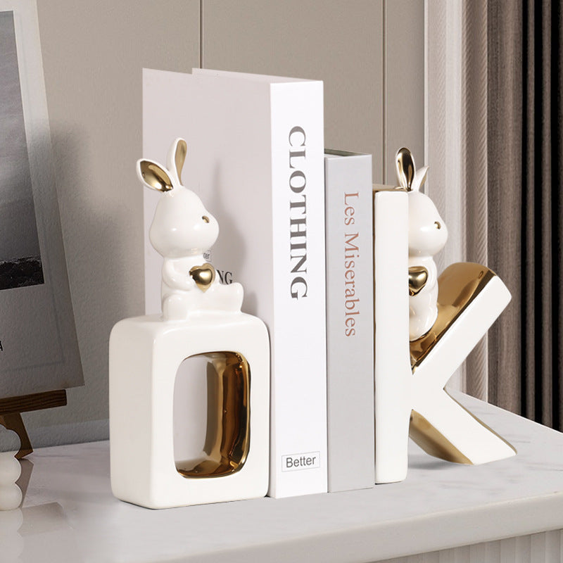 Luxury Bunny Bookends – Decorative Ceramic Book Holder for Shelves & Desks