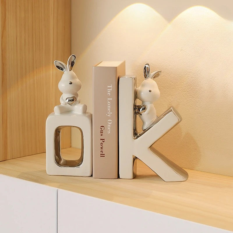 Luxury Bunny Bookends – Decorative Ceramic Book Holder for Shelves & Desks