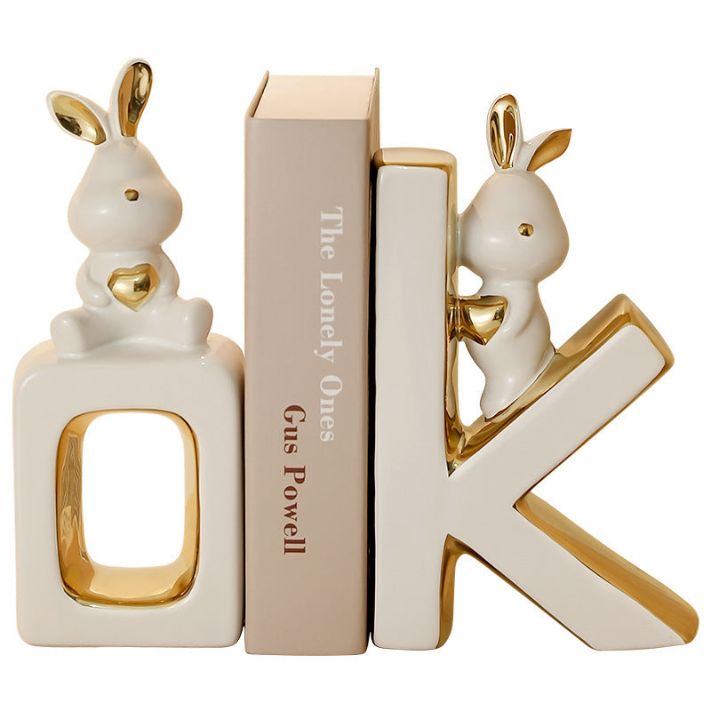 Luxury Bunny Bookends – Decorative Ceramic Book Holder for Shelves & Desks