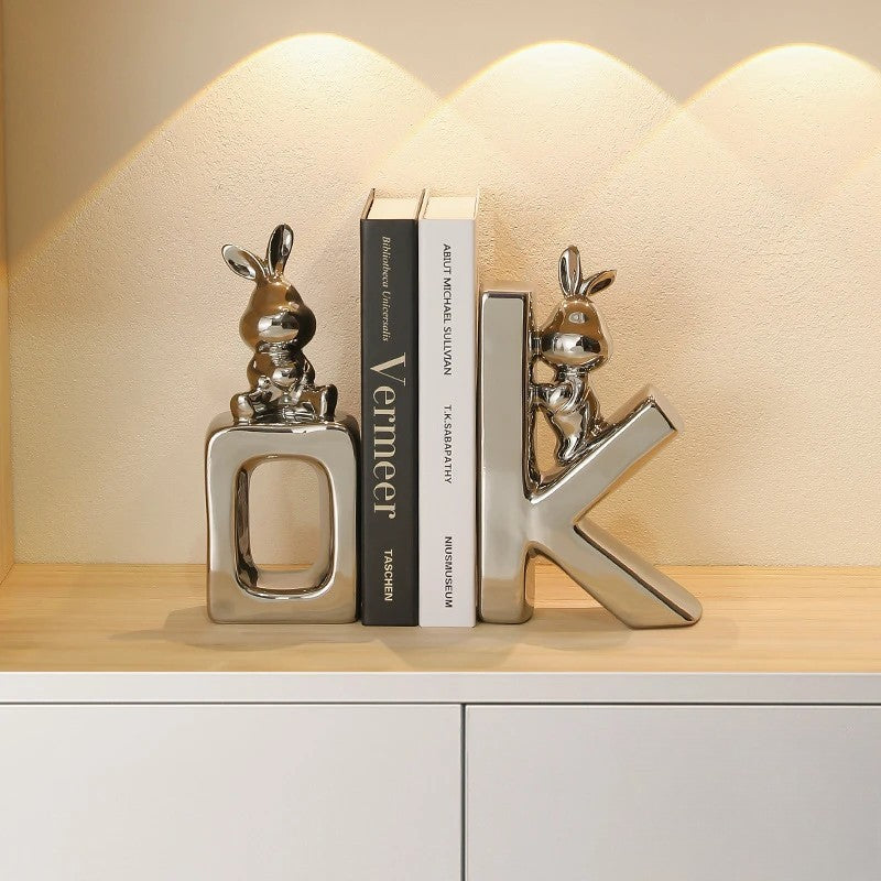 Luxury Bunny Bookends – Decorative Ceramic Book Holder for Shelves & Desks