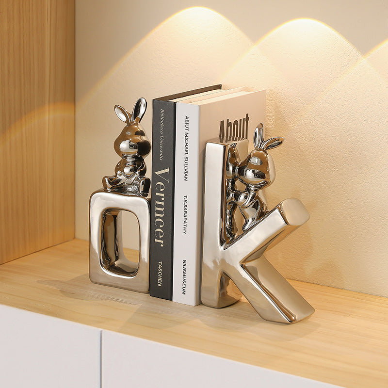 Luxury Bunny Bookends – Decorative Ceramic Book Holder for Shelves & Desks