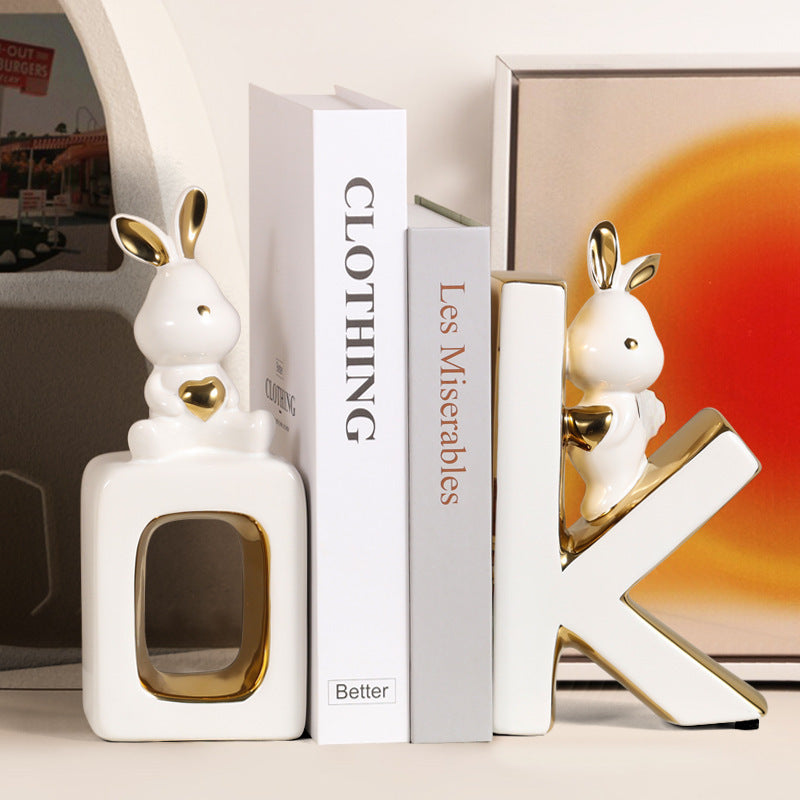 Luxury Bunny Bookends – Decorative Ceramic Book Holder for Shelves & Desks