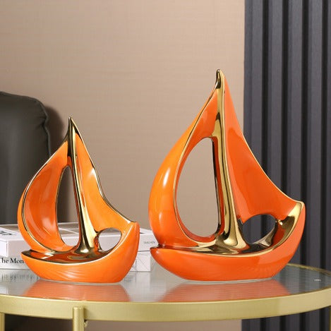 Luxury Ceramic Sailboat Decor – Nautical Themed Home Ornament | Modern Sailing Ship Statue
