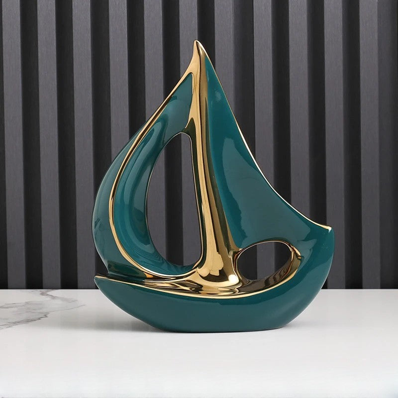 Luxury Ceramic Sailboat Decor – Nautical Themed Home Ornament | Modern Sailing Ship Statue