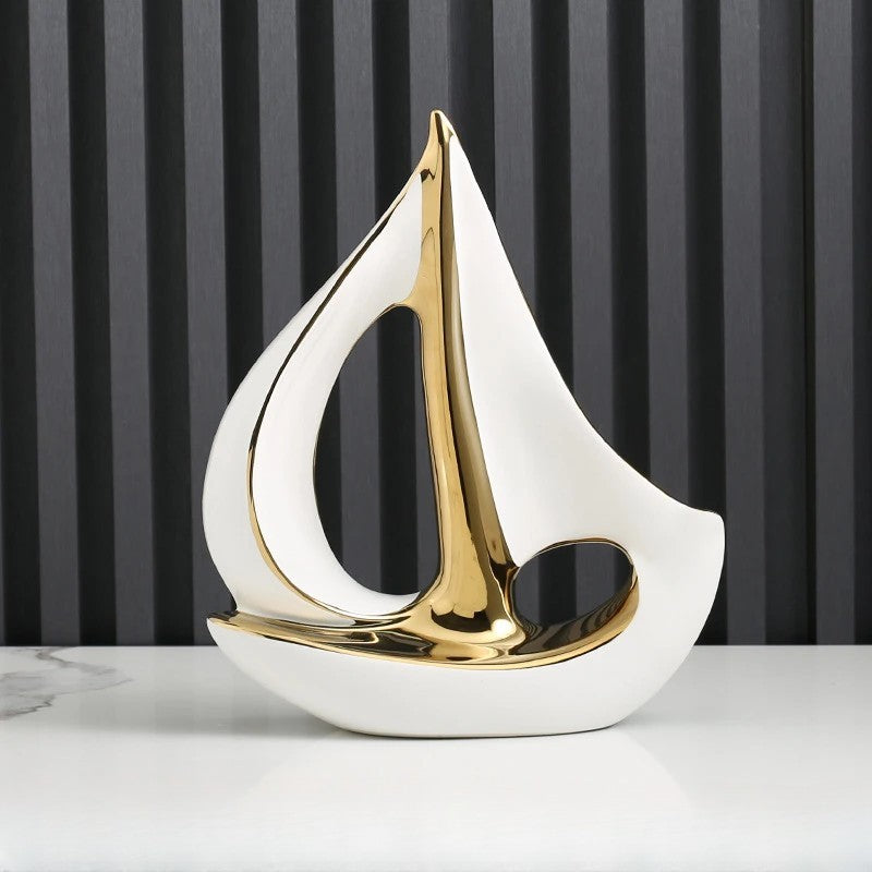 Luxury Ceramic Sailboat Decor – Nautical Themed Home Ornament | Modern Sailing Ship Statue