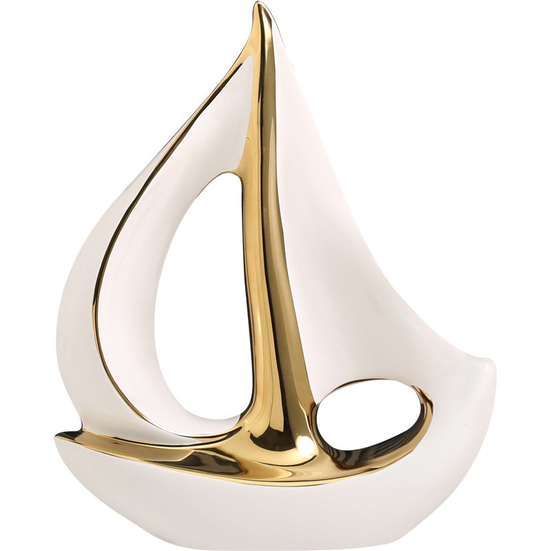 Luxury Ceramic Sailboat Decor – Nautical Themed Home Ornament | Modern Sailing Ship Statue